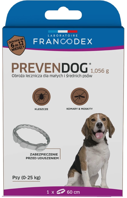 FRANCODEX PL Obroża na kleszcze PREVENDOG 60 cm dla psów do 25 kg - 1 szt