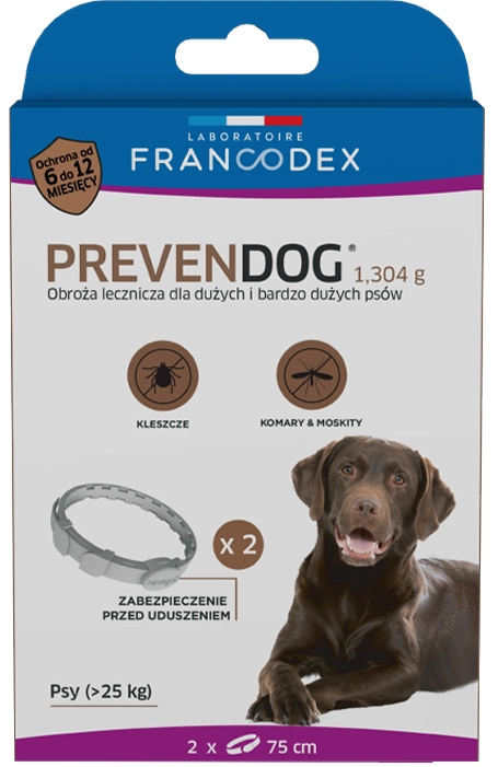 FRANCODEX PL Obroża na kleszcze PREVENDOG 75 cm dla psów pow. 25 kg - 2 szt